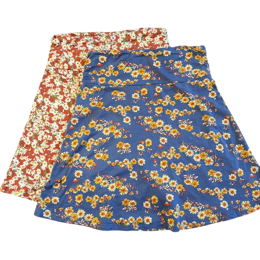 Toad & Co Chaka Skirts Small Blue Orange Organic Cotton Floral Daisy Lot of 2